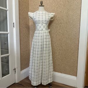 VTG 60s 70s Cottagecore Ditsy Floral Cream & Purple Tie Back Midi Maxi Dress